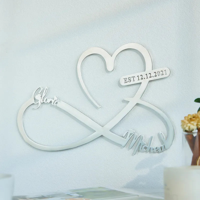Custom Text Love Infinity Wedding Metal Sign Personalized Names and Date Home Wall Decoration