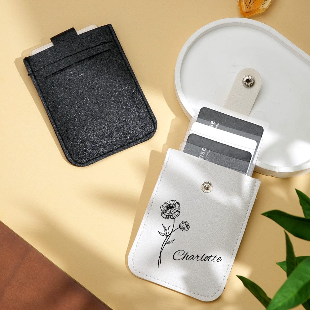 gifts for wife Cherish Every Moment - Personalized Keepsake - Birth Flower Wallet with Name Mini Pull-out Card Holder Wallet