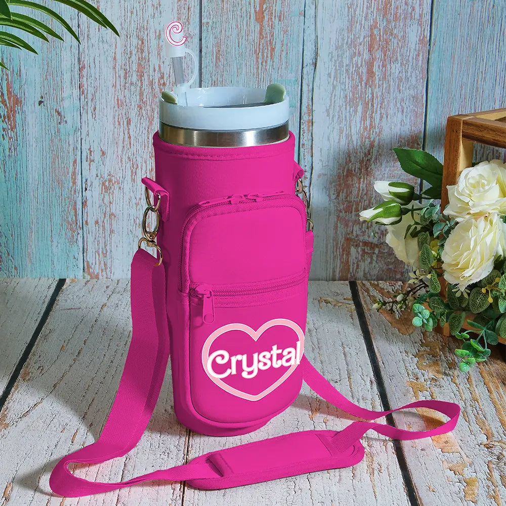 Personalized Water Bottle Carrier Bag for 40oz Stanley Tumbler with Straw Topper Pouch Gift for Her