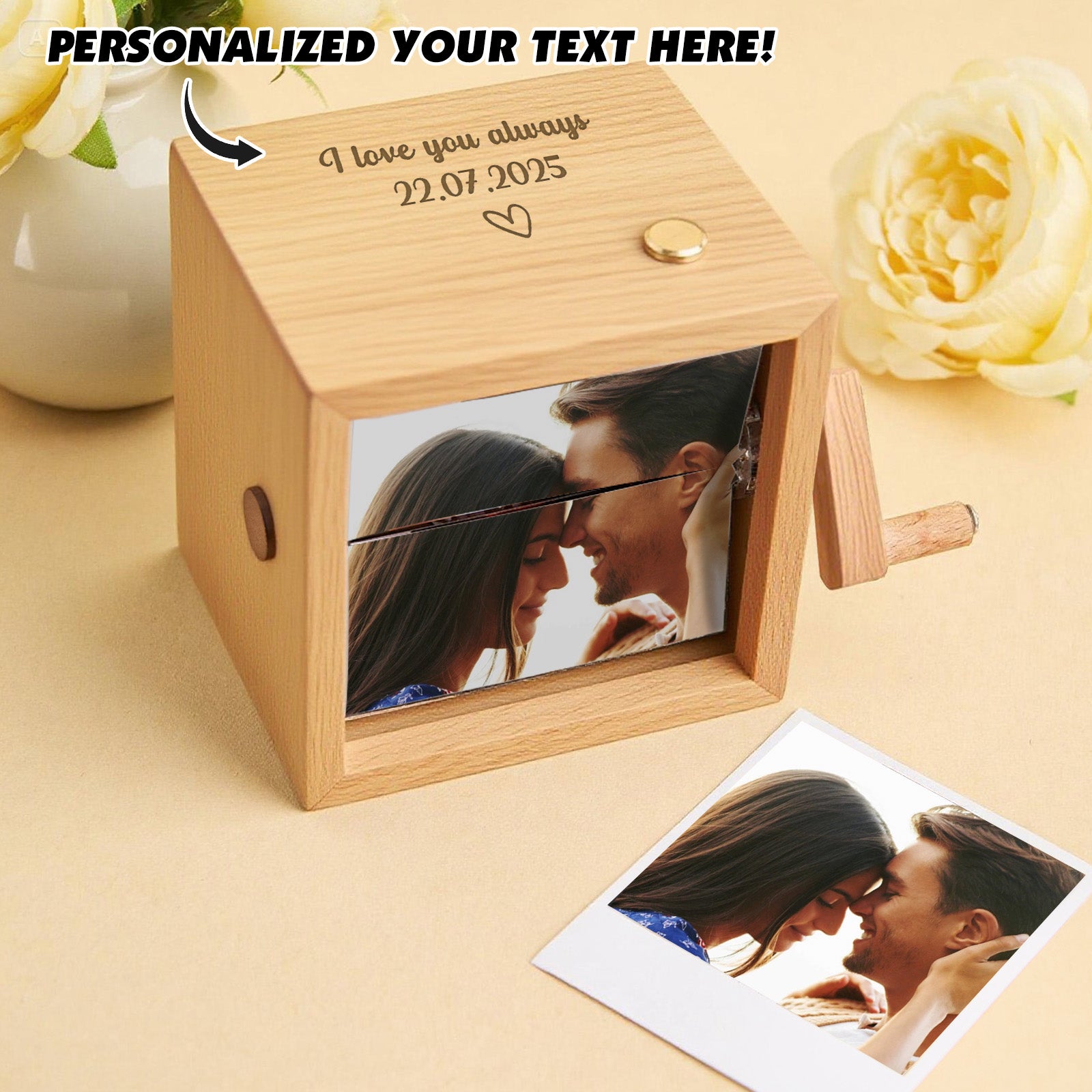 Flipbook Frame Personalized Text Photo Music Album 1st Year Anniversary Gift Lighted Hand Crank Animation Box