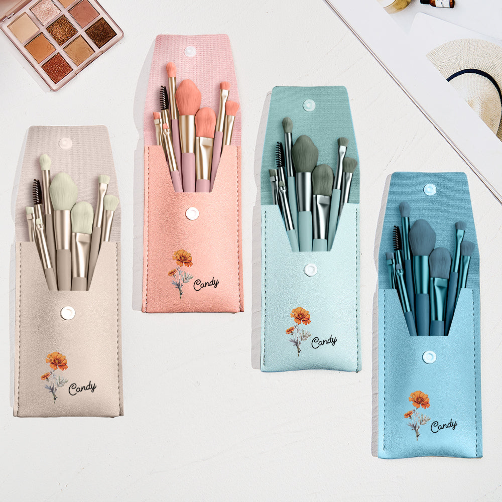 Custom Engraved Birth Flower Makeup Brush Set Wedding Gift