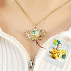 Personalized Angel Feet Locket Birthstone Necklace - 3 Colors
