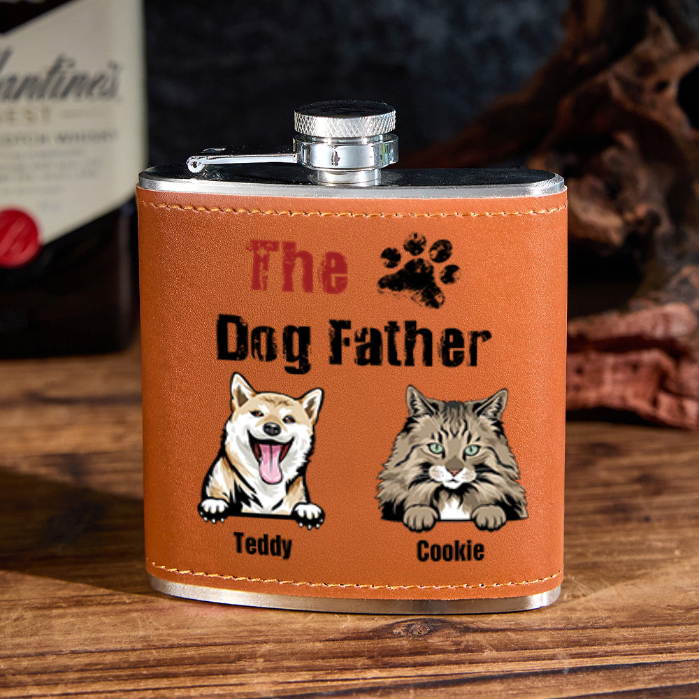 Personalized PU Leather Flask Stainless Steel 6oz Whiskey Flask Gift for Pet Lover