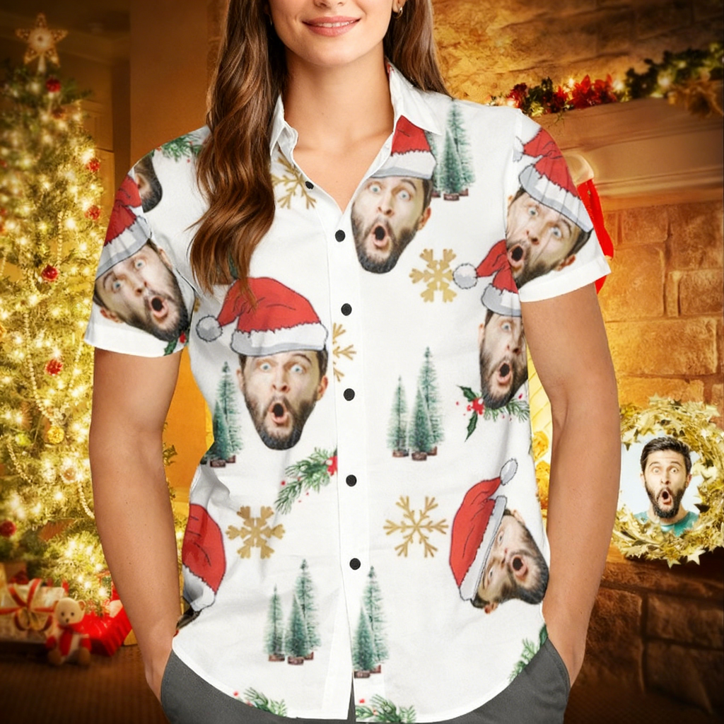 Custom Face Personalized Christmas Hawaiian Shirt Your Face With Santa Hat