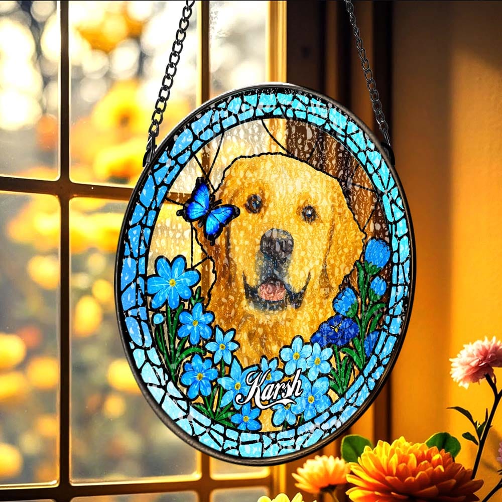 Suncatcher Ornament Love Feels Close Again Window Memorial Gift for Loss of Dog Personalized Photo D