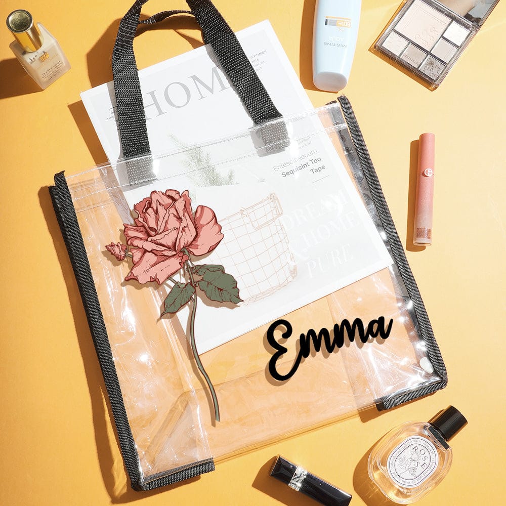 Personalized Waterproof Clear Tote Bag with Birth Flower Tote Bag Birthday Gift for Her