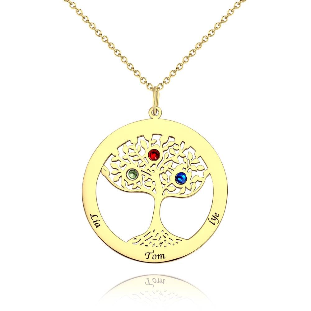 Personalized Family Tree Necklace Engraved Name Birthstone Necklace S925 Silver