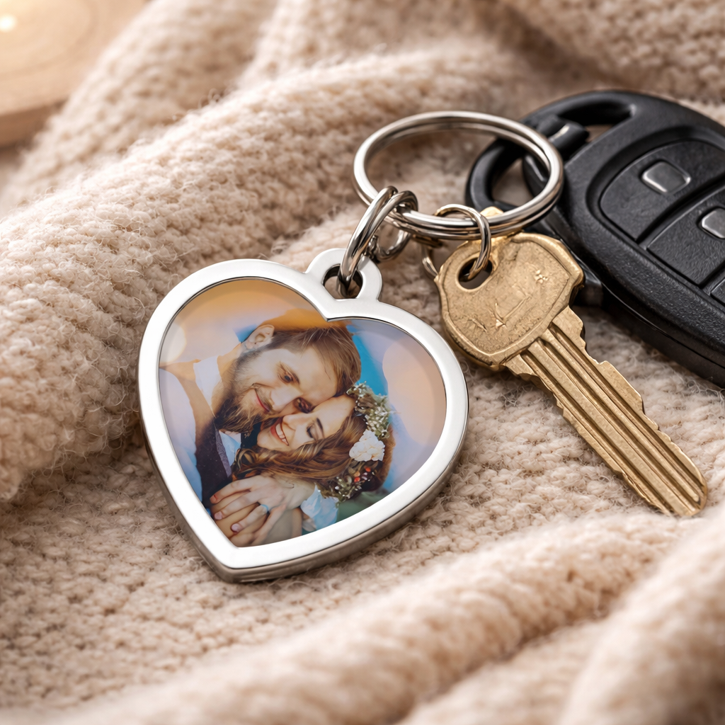 Custom Heart Shaped Photo Keychain Stainless Steel for Lover