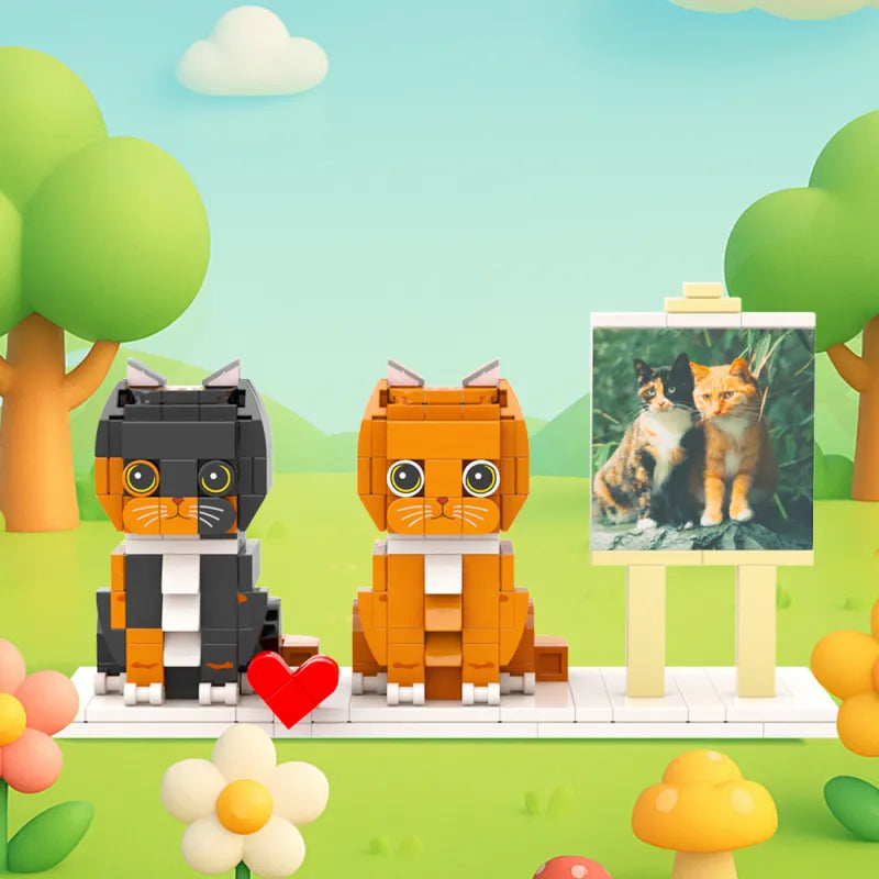 Custom Full-Body Cute Brick Figures of 2 Cats with Frame Personalized Anniversary Gift Birthday Gift Christmas Gift for Pet Lover