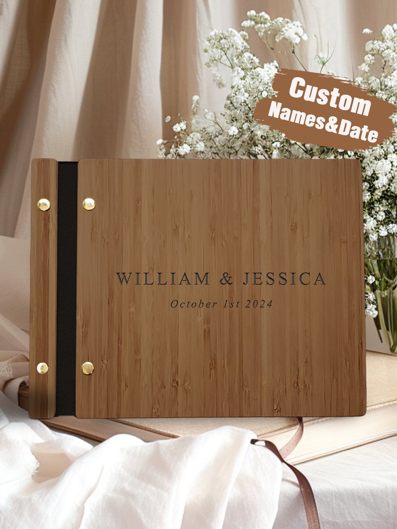 Custom Engraved Wooden Wedding Guest Books