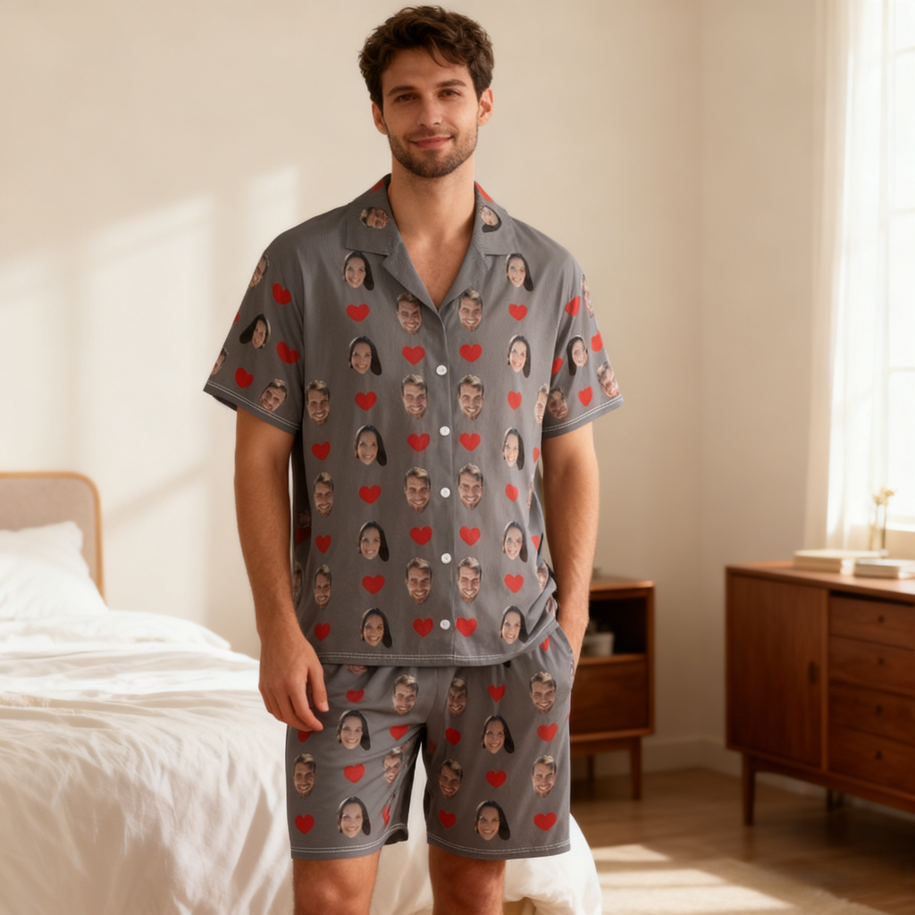 Custom Two Face Pajama Set Heart Short Sleeve Pajamas - 6 Colors