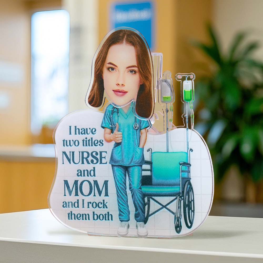 personalized nurse and mom shaking head standee family photo keepsake