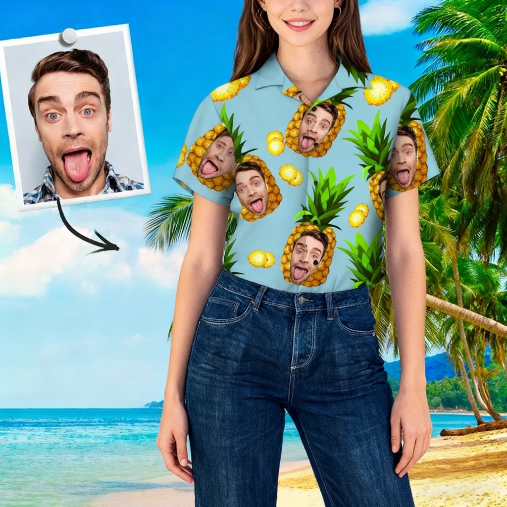 Custom Face Hawaiian Shirts Pineapple Print Men's Beach Shirt
