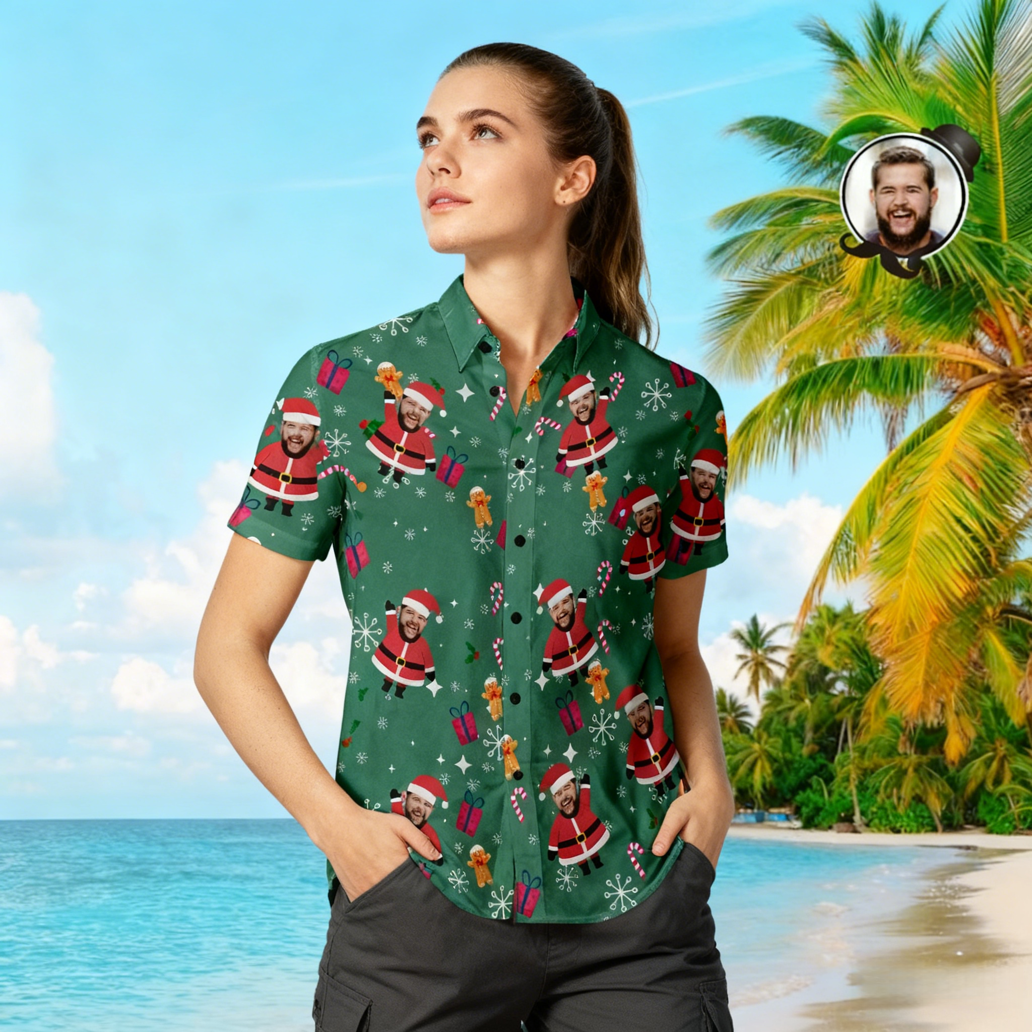 Custom Face Hawaiian Shirt Santa Christmas Shirt Holiday Gift for Men