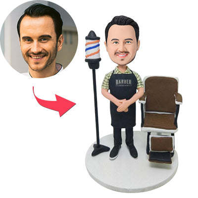 custom bobble head fun tribute someone special bobblehead keepsake character barber chair front view