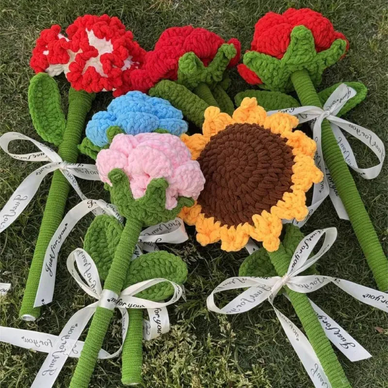 Handmade Crochet Giant Rose Sunflower Carnation Flower Bouquet Floral Gift for Mother