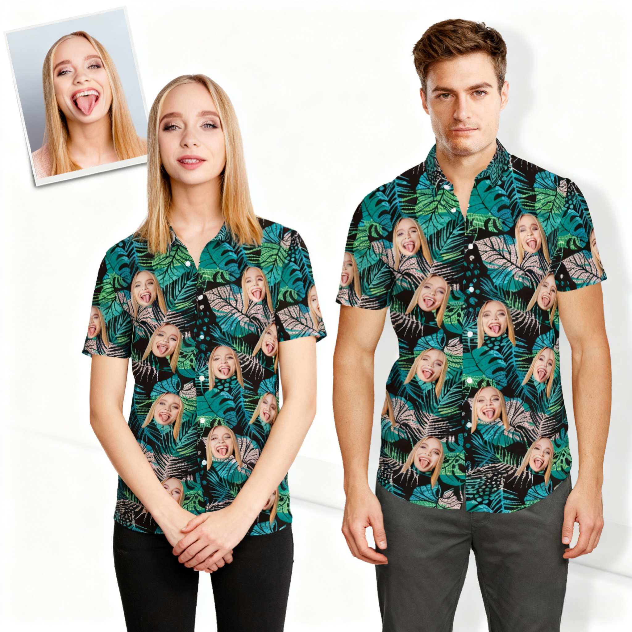 Custom Hawaiian Shirts Muti-face Design Summer Leaves Online Preview Personalized Aloha Beach Shirt For Men