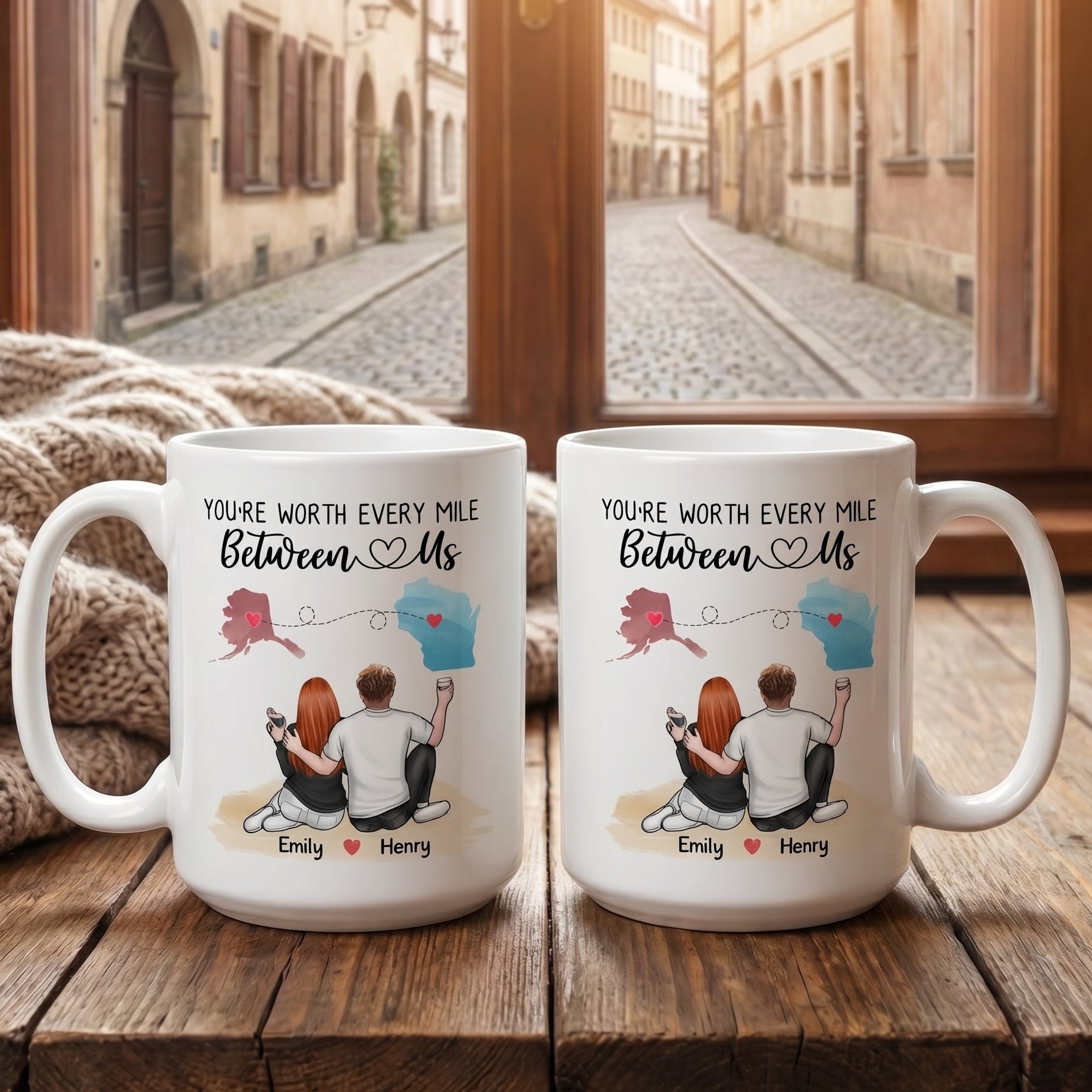 Ceramic Coffee Mugs with Personalized His and Hers Design White 11oz