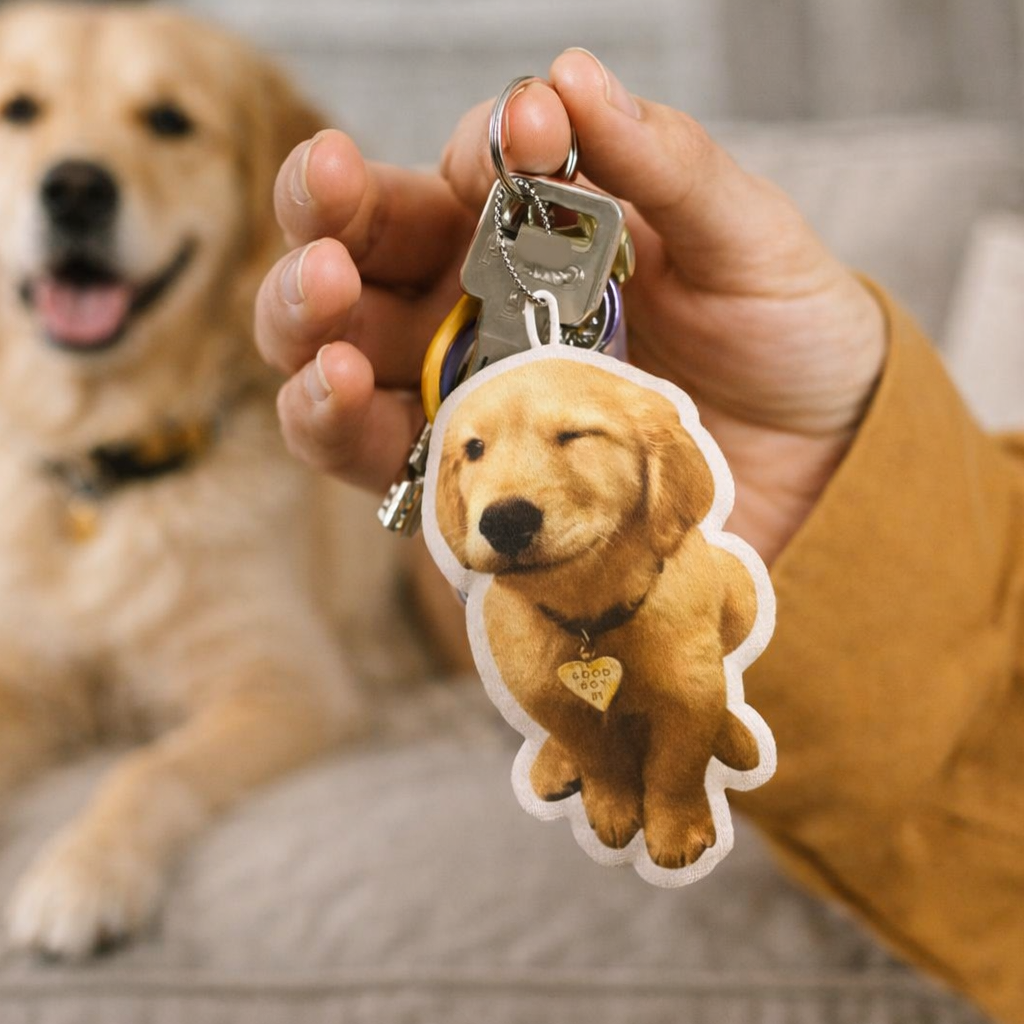 Plush Pillow Keychain Personalized Pet Portrait Custom Photo and Name Soft Charm for Bags