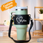 Personalized Water Bottle Carrier Bag for 40oz Stanley Tumbler with Adjustable Strap Gift for Her
