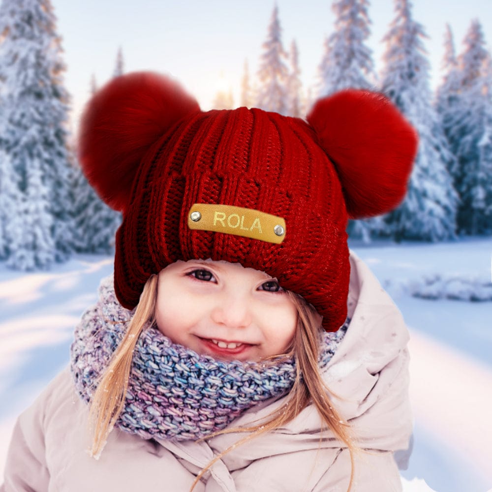 Personalized Name Baby Beanie Kids Leather Patch Hat