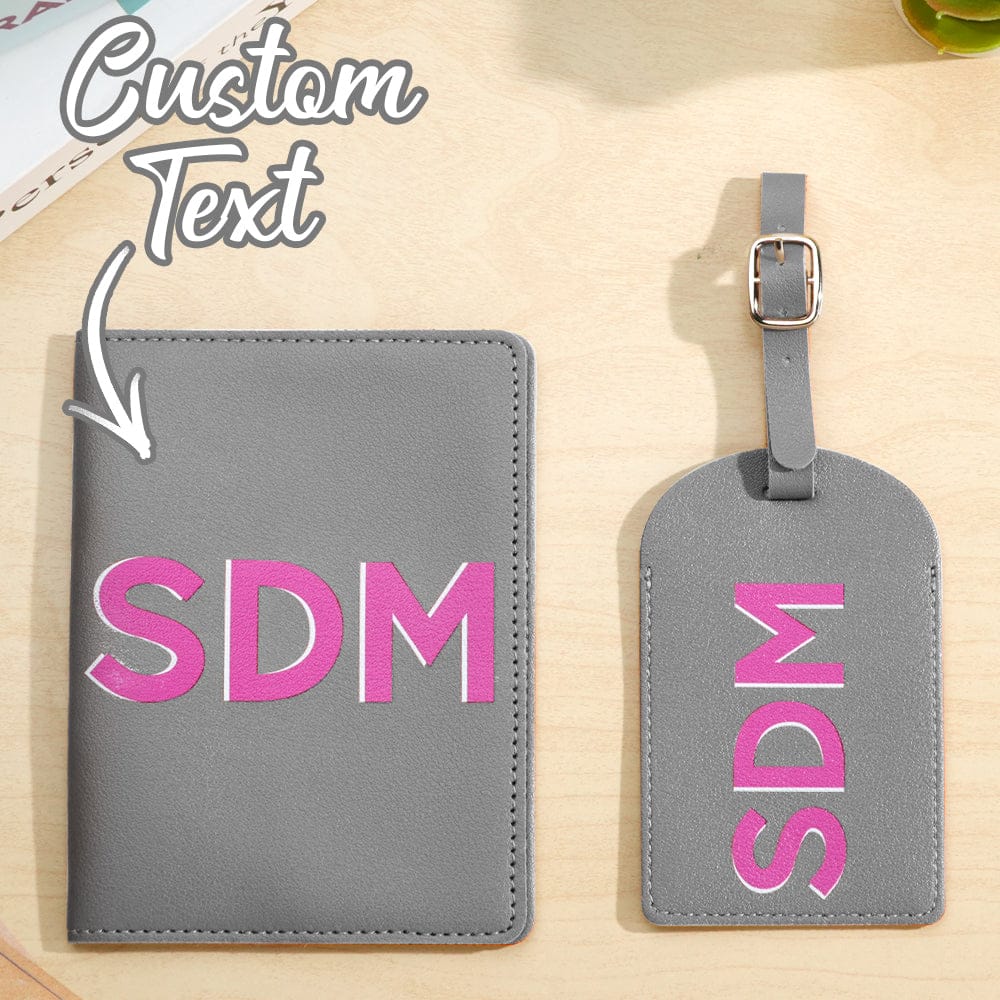 Personalized Shadow Monogram Passport Holder Luggage Tag Set Bridal Party Gift Travel Accessories