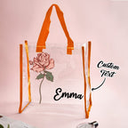 Personalized Waterproof Clear Tote Bag with Birth Flower Tote Bag Birthday Gift for Her