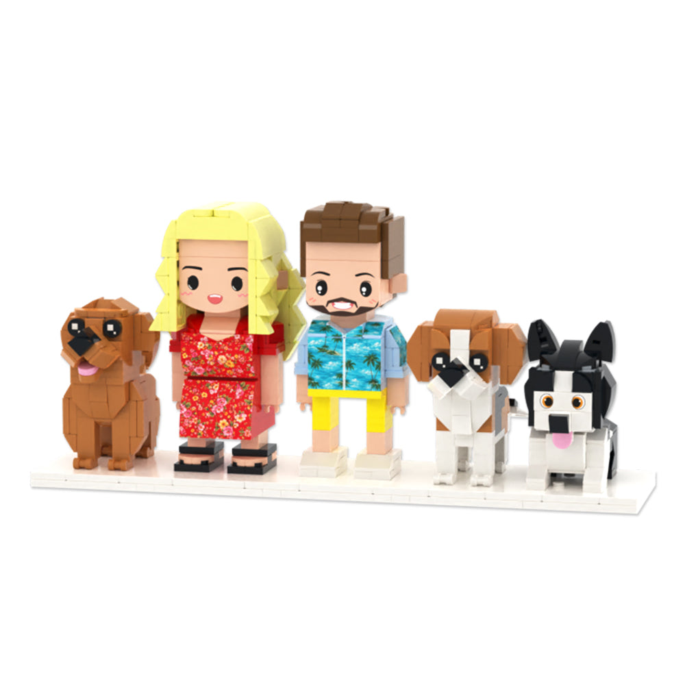 Custom Full-Body Cute Brick Figures of 2 People and 3 Dogs Personalized Birthday Gift Anniversary Gift