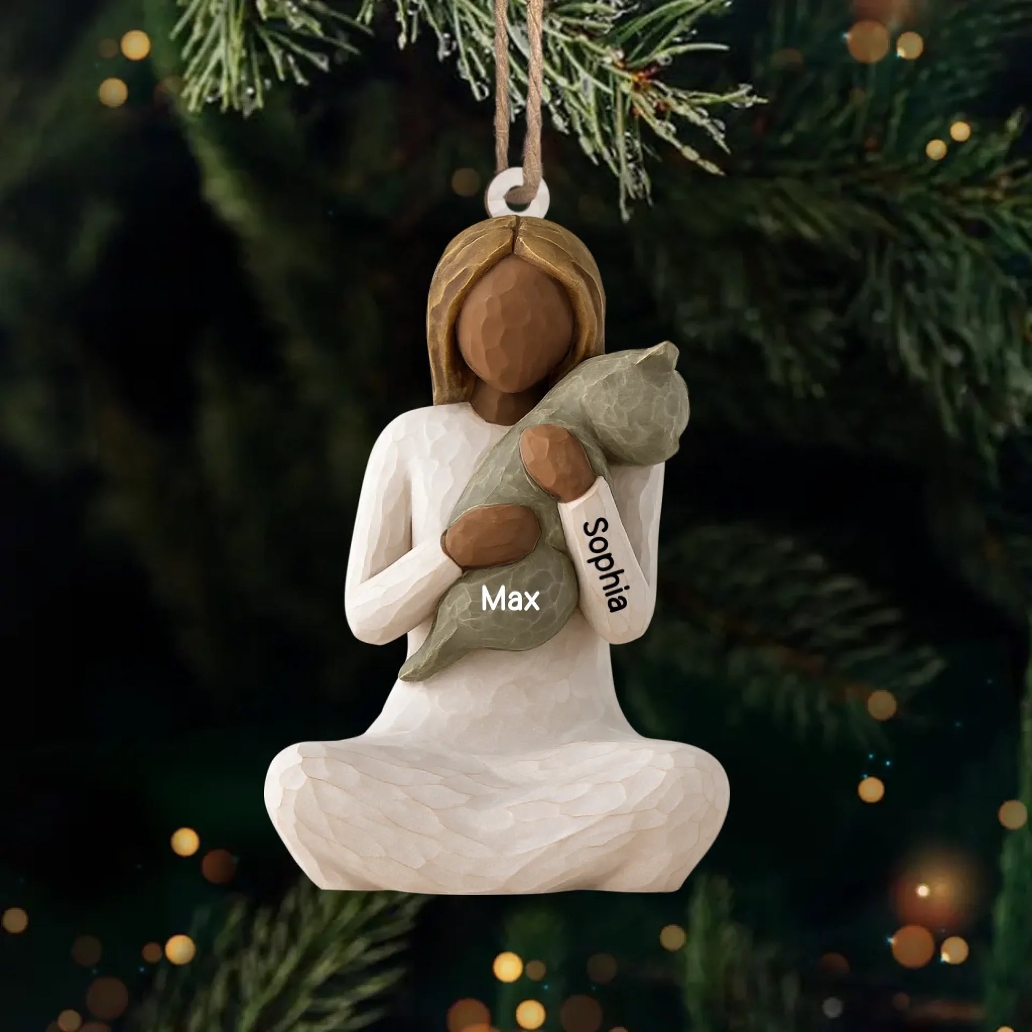 2D Effect Woman Hugging Cat – Personalized Wooden Ornament with Custom Name – Christmas Gift for Cat Lovers, Cat Moms, Pet Owners – Custom Cat Memorial or Holiday Keepsake Ornament 1063231 - DiyGiftly