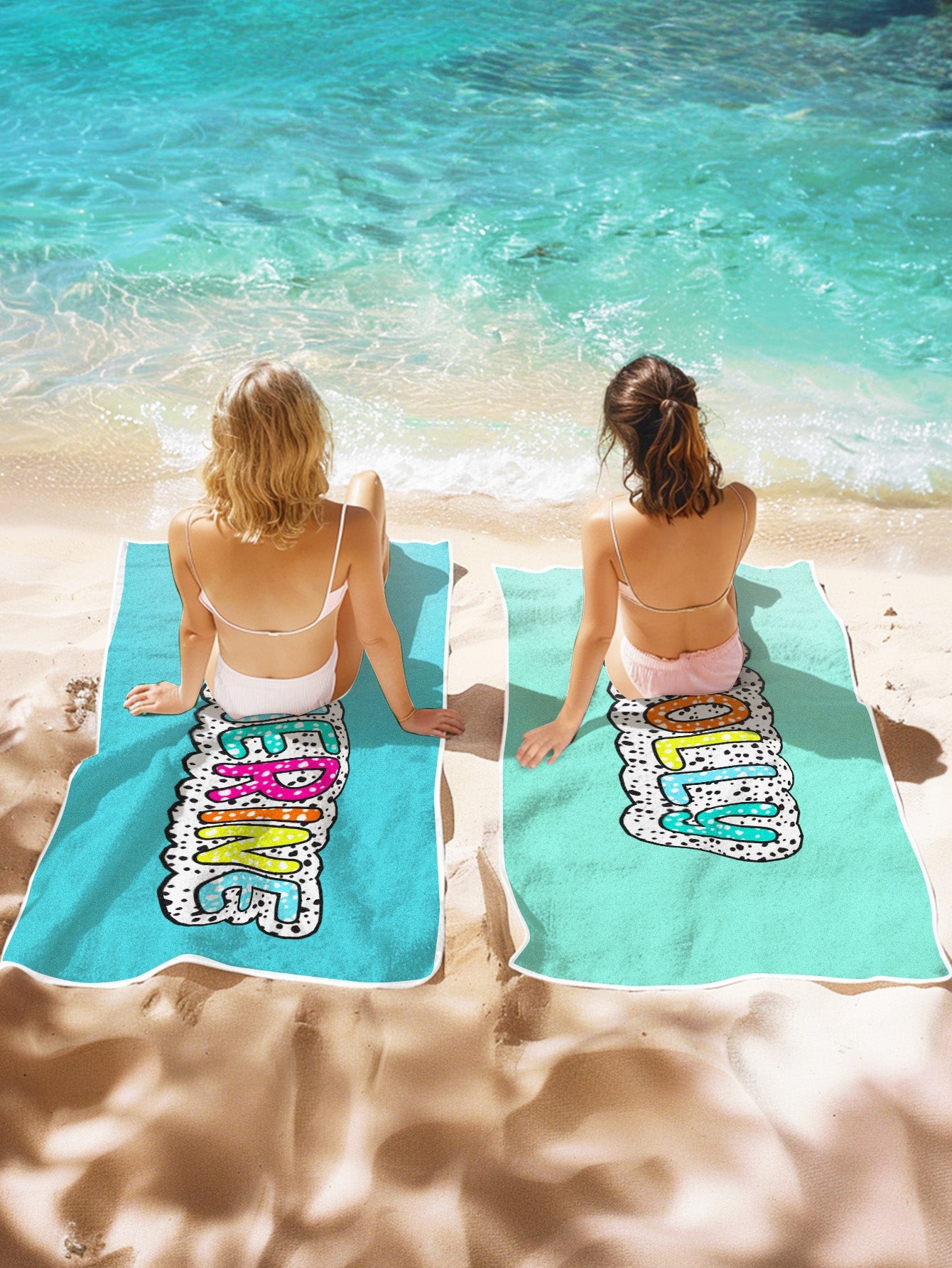 Personalized Dalmatian Dots Beach Towel with Rainbow Name Summer Vacation Bridesmaid Party Gift for Her
