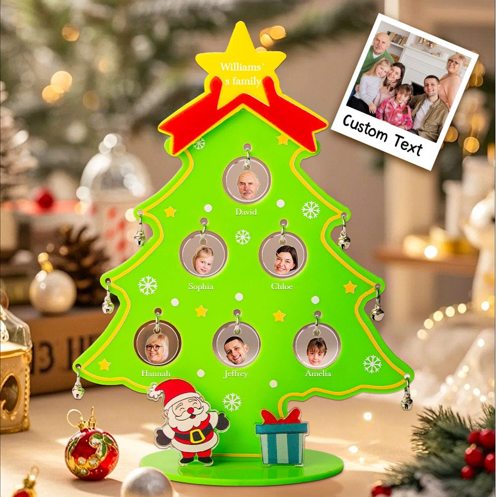 Personalized Photo Christmas Tree Acrylic Desk Decoration with Family Name Decoration for Christmas Gift
