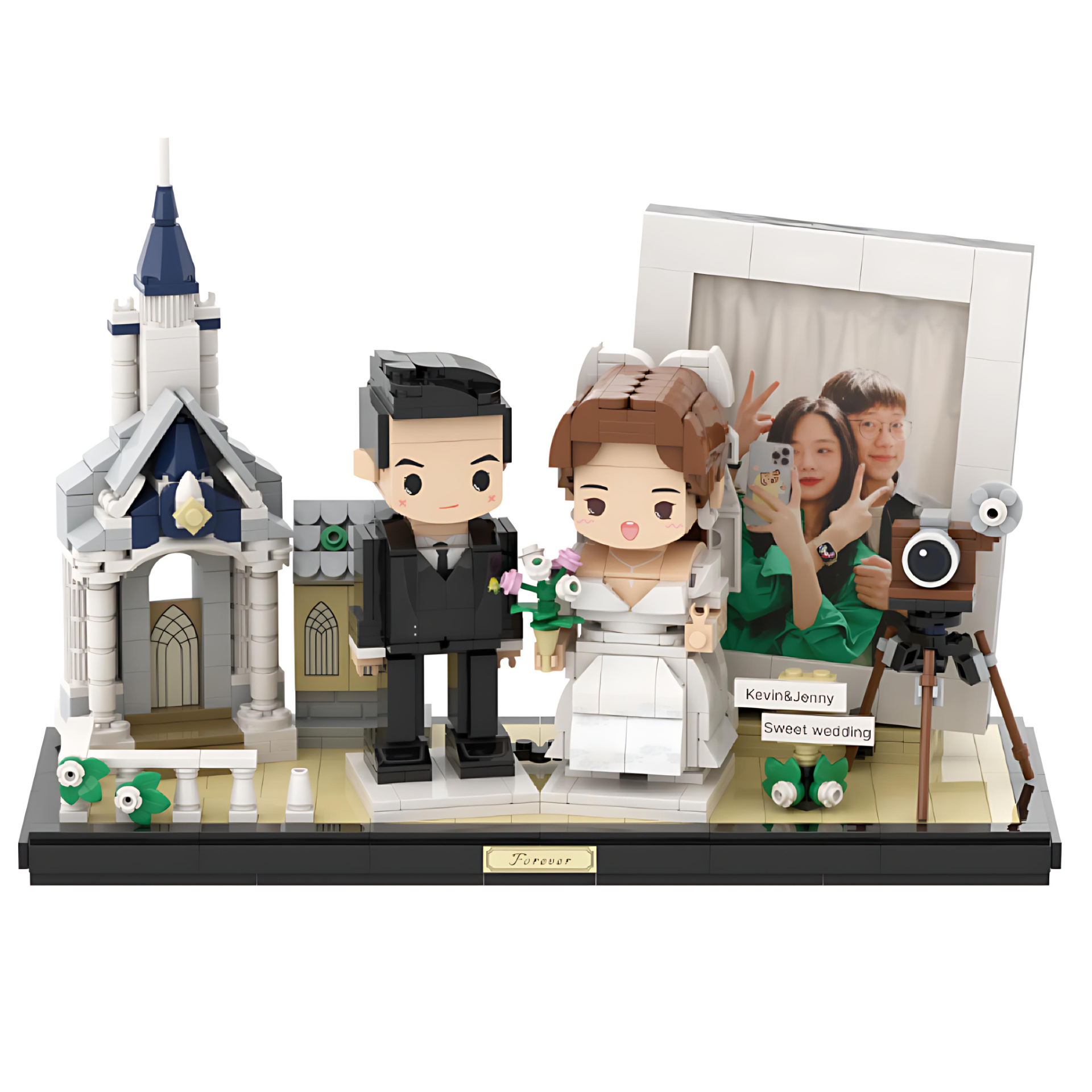 custom full body wedding 2 people cute brick figures detail view