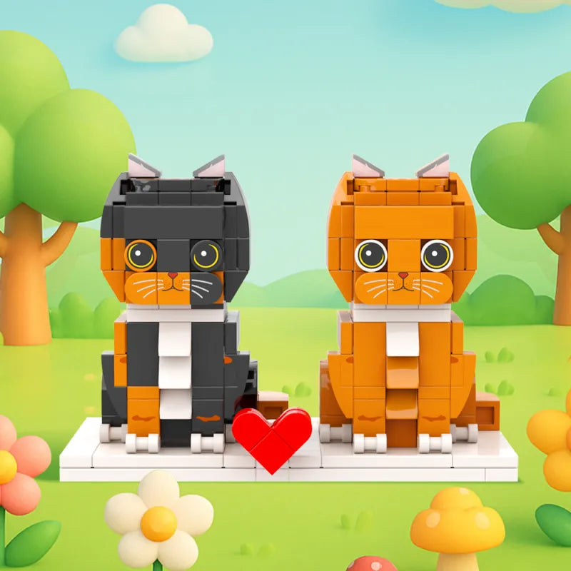 Custom Full-Body Cute Brick Figures of 2 Cats Personalized Anniversary Gift Birthday Gift Christmas Gift for Pet Lover
