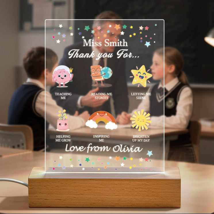 Custom Name Back to School Transparent Night Light Decor White Light Teacher's Day Gift