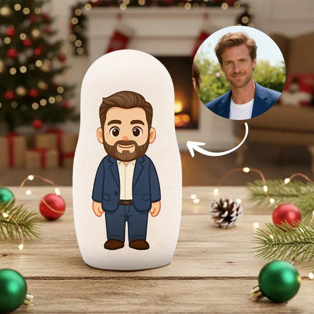 (5 Working Days Production) Personalized Portrait Nesting Doll Custom Photo Family Portrait Preview Cartoon Style Gift Photo Christmas Gift