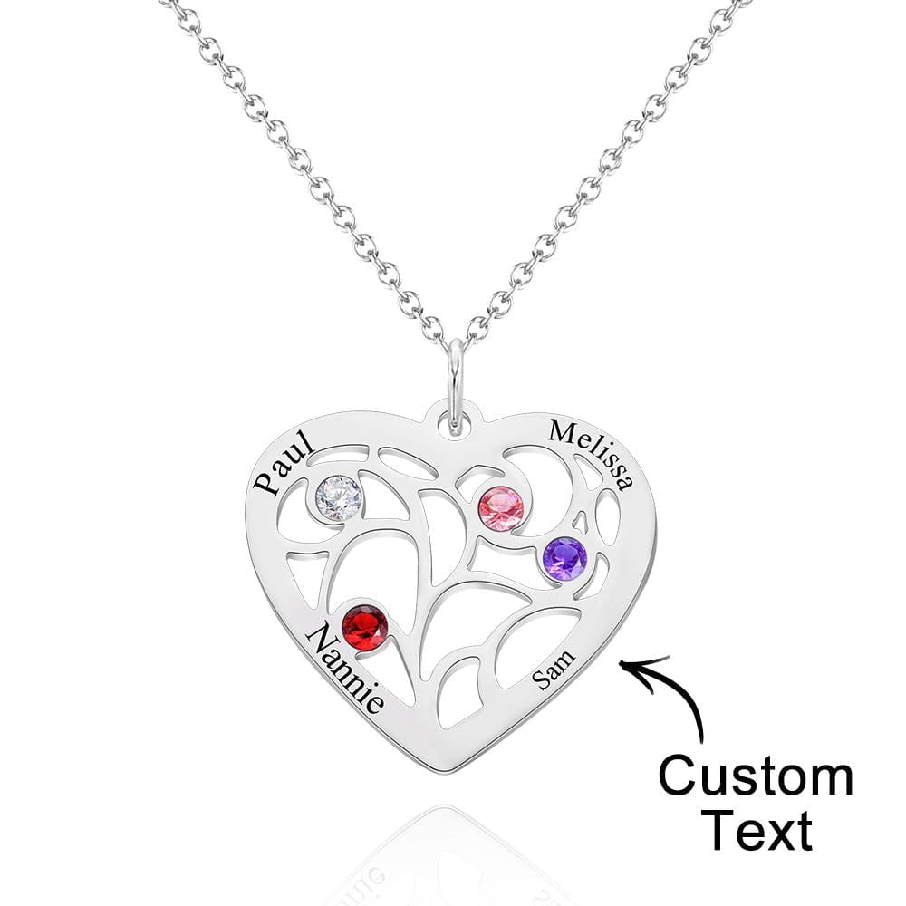 Custom Engraved Name Heart Pendant Necklace with Birthstone
