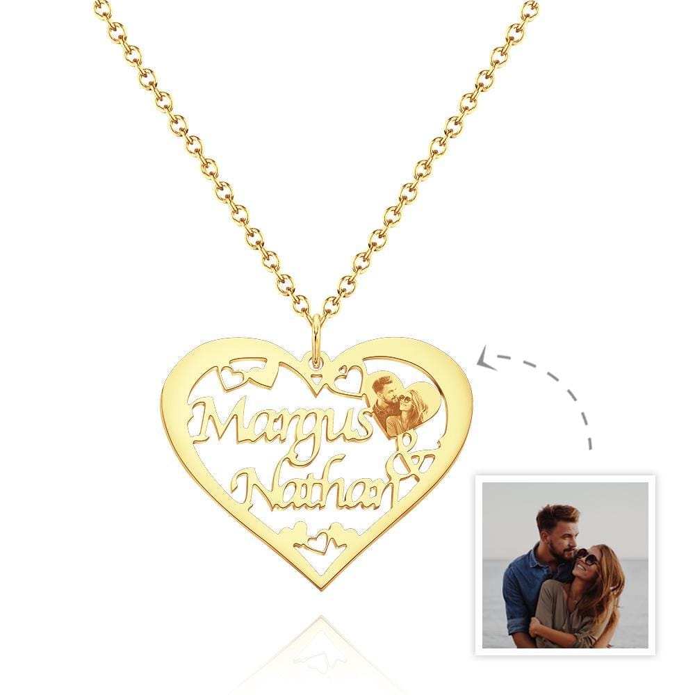 Custom Engraved Photo Necklaces Heart-shaped Pendant Necklace With Names