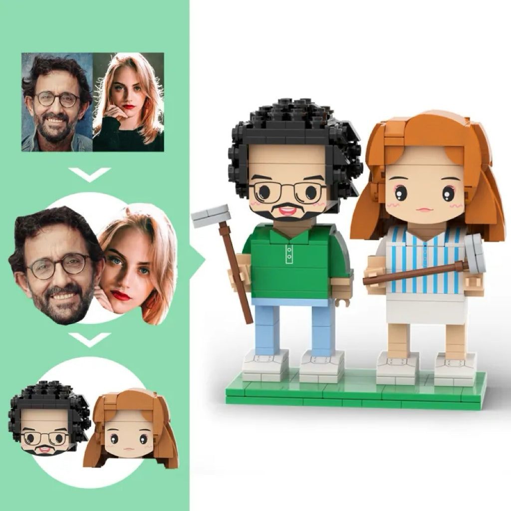 Custom Head 2 people Cute Golf Palyers Brick Figures Anniversary Gift Birthday Gift