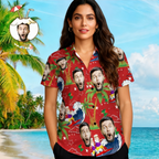 Custom Face Shirt Personalized Photo Men's Hawaiian Shirt Christmas Gift - Surfing Santa