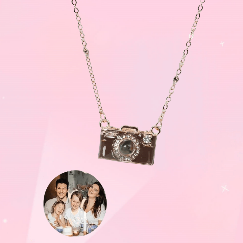 Personalized Photo Necklace Projection Gem Brown Camera Necklace Anniversary Gifts for Her