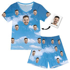 Customized Face Pyjamas Blue Sky Short Pajama Set for Women