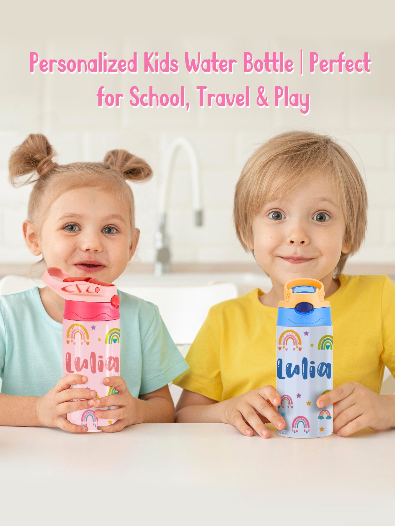 Custom Name Rainbow Stainless Steel Water Cup Children's Day Gift for Kids