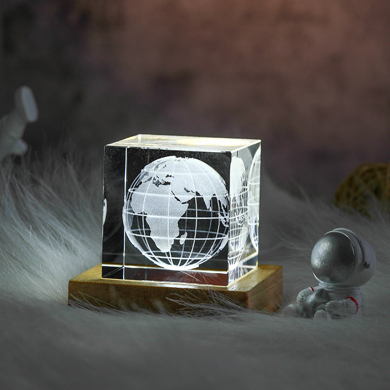 3D Moon Crystal Cube with LED Base