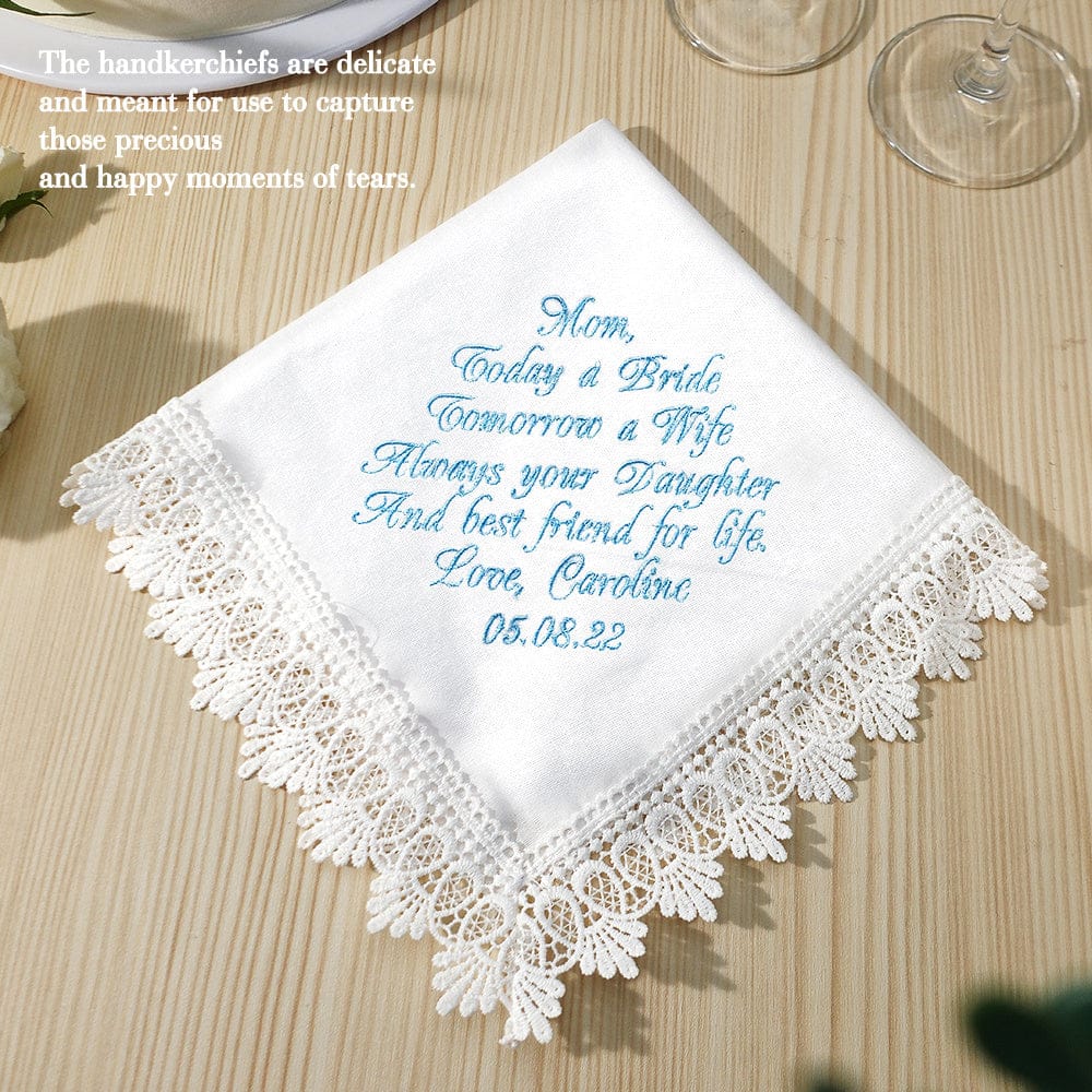 quality wedding handkerchief embroidered hankies gifts mother bride elevate front view