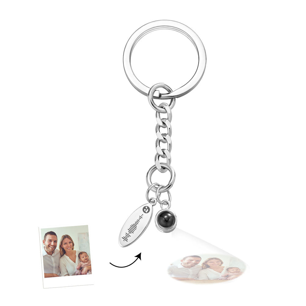 Custom Photo Projection Scannable Code Keychain Personalized Photo Music Keyring Anniversary Gifts