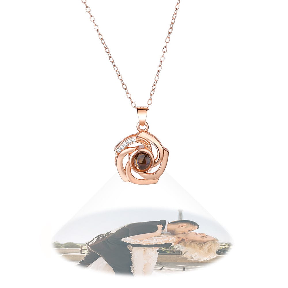 925 Silver Necklace Personalized Flower Projection Photo Necklace
