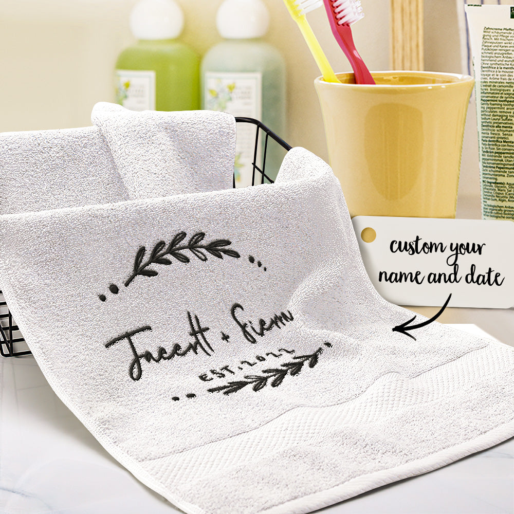 Personalized Name and Date Towel Custom Embroidered Towels for Anniversary