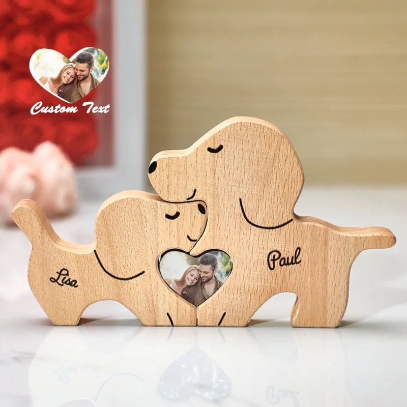 Personalized Wooden Dog Couple Love Heart Puzzle Custom Valentine's Day Gifts