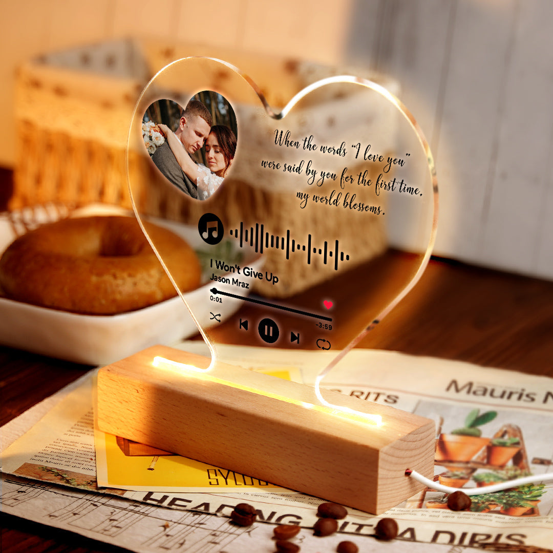 Love Gifts Custom Heart-Shaped Code Music Plaque Night Light Engraved Text Plaque