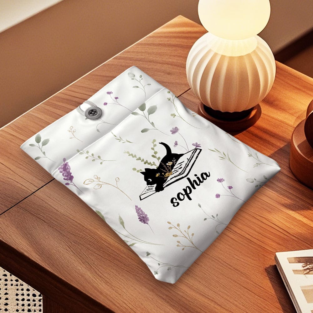 Personalized Floral Cat Book Cover with Pocket Book Cover Protector Gift for Reading Lovers